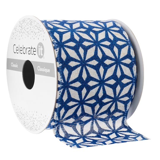 2.5" x 3yd. Blue Geometric Chinoiserie Wired Edge Ribbon by Celebrate It™